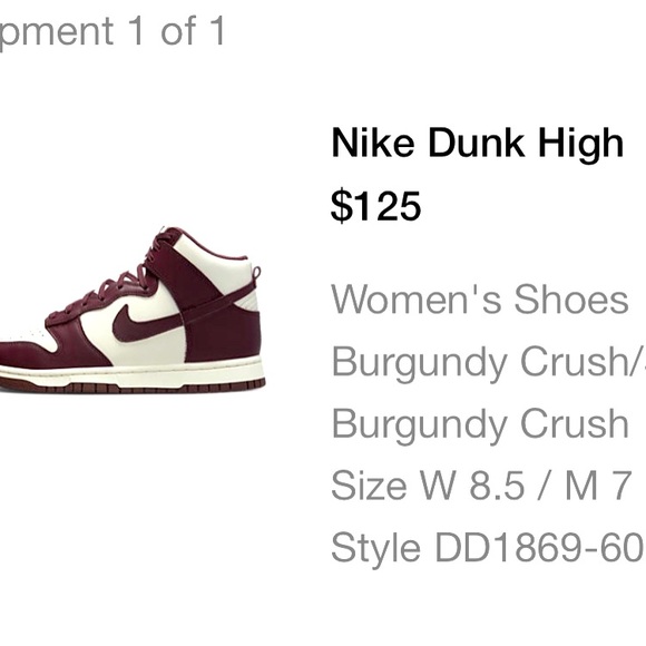 Nike Dunk High Burgunday Crush Size 8.5 Wmns 7 mens Original Box - Picture 1 of 4